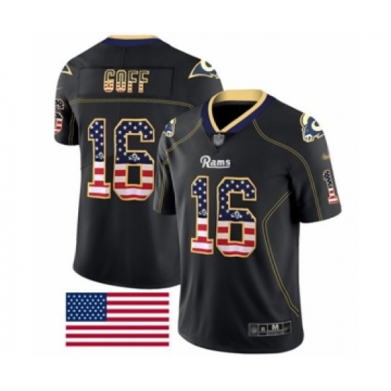 Men's Los Angeles Rams #16 Jared Goff Limited Black Rush USA Flag Football Jersey - Ujersey