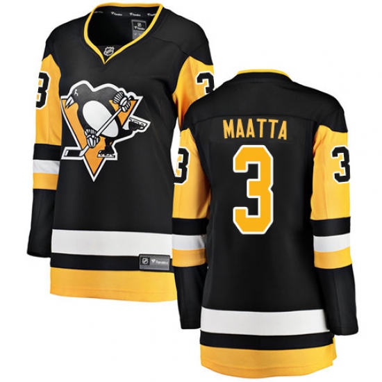 Women's Pittsburgh Penguins #3 Olli Maatta Fanatics Branded Black Home Breakaway NHL Jersey