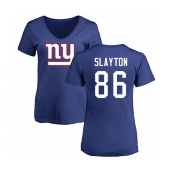 Football Women's New York Giants #86 Darius Slayton Royal Blue Name & Number Logo T-Shirt - Ujersey