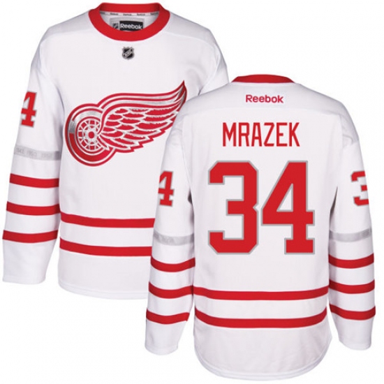 Men's Reebok Detroit Red Wings #34 Petr Mrazek Premier White 2017 Centennial Classic NHL Jersey - Ujersey