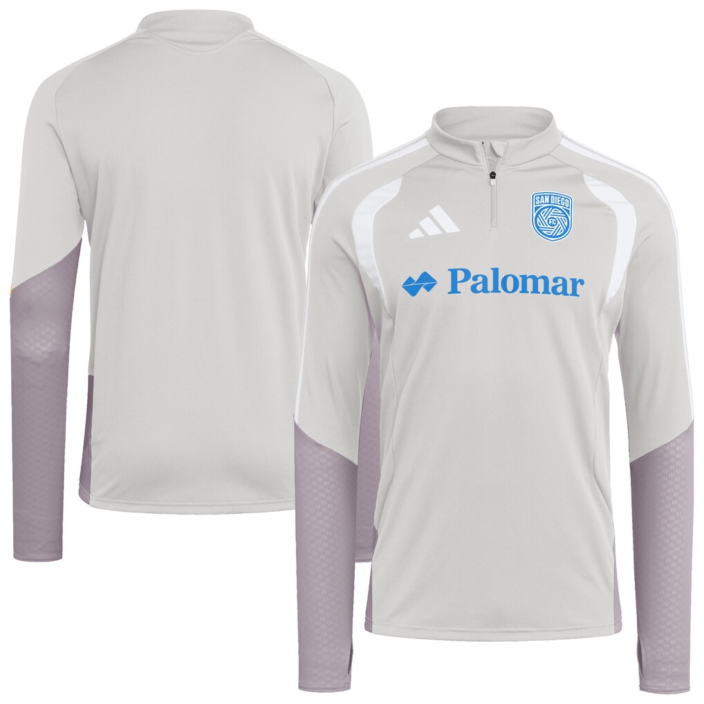 Men's San Diego FC adidas Silver 2026 Tiro Competition Quarter-Zip Training Top - Ujersey