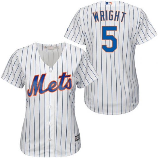 Women's Majestic New York Mets #5 David Wright Authentic White/Blue Strip MLB Jersey - Ujersey