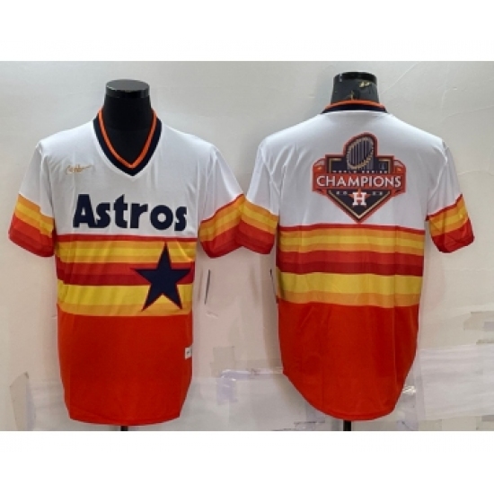Men's Houston Astros Orange Rainbow Cooperstown Champions Big Logo Stitched MLB Cool Base Nike Jersey - Ujersey