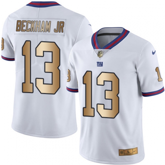 Men's Nike New York Giants #13 Odell Beckham Jr Limited White/Gold Rush NFL Jersey - Ujersey
