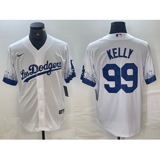 Men's Los Angeles Dodgers #99 Joe Kelly White 2021 City Connect Cool Base Stitched Jersey - Ujersey