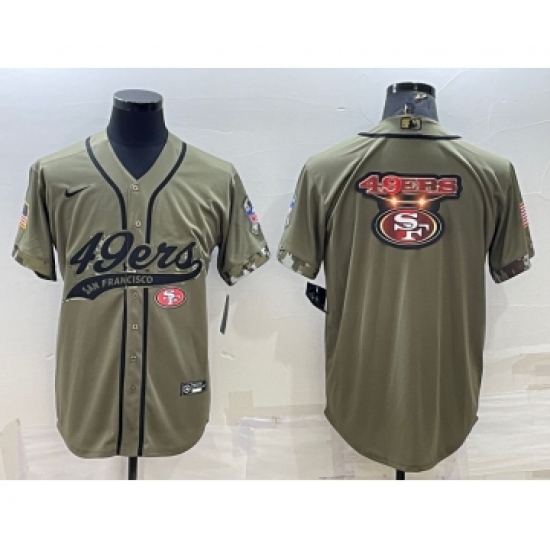 Men's San Francisco 49ers Olive Salute to Service Team Big Logo Cool Base Stitched Baseball Jersey - Ujersey