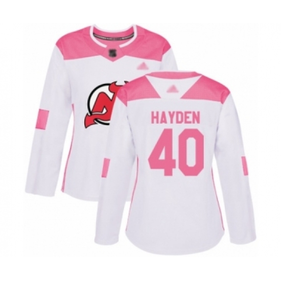 Women's New Jersey Devils #40 John Hayden Authentic White Pink Fashion Hockey Jersey - Ujersey