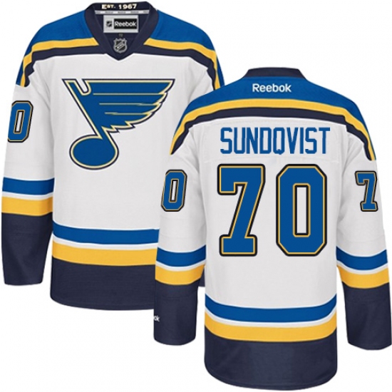 Men's Reebok St. Louis Blues #70 Oskar Sundqvist Authentic White Away NHL Jersey - Ujersey