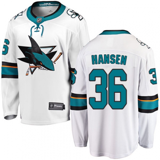 Youth San Jose Sharks #36 Jannik Hansen Fanatics Branded White Away Breakaway NHL Jersey - Ujersey