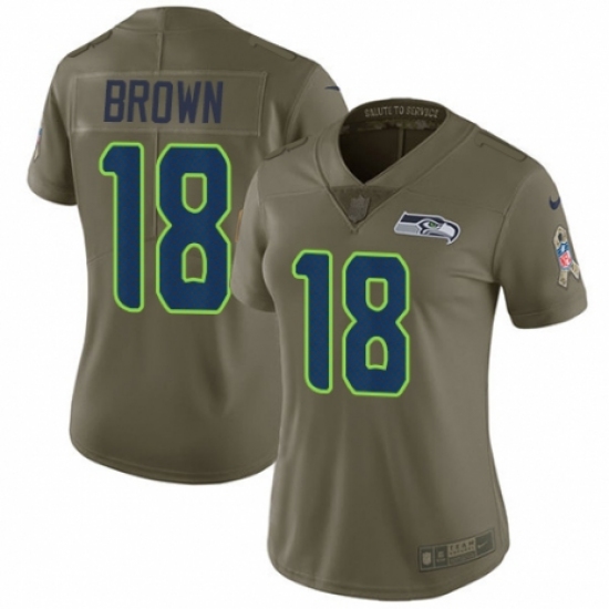 Women's Nike Seattle Seahawks #18 Jaron Brown Limited Olive 2017 Salute to Service NFL Jersey - Ujersey