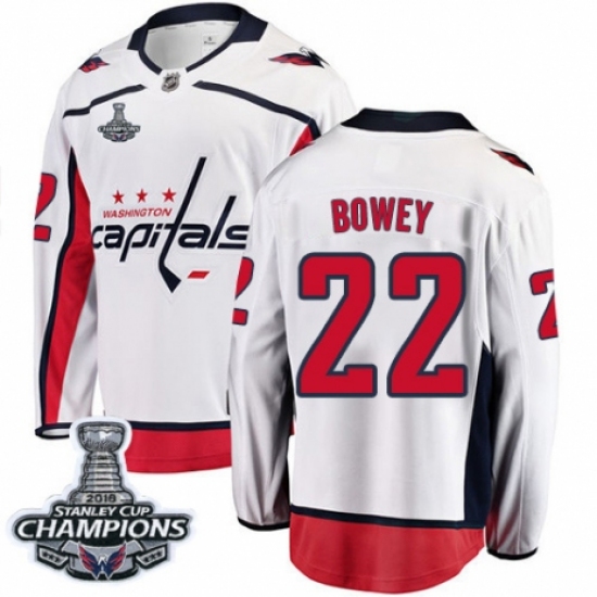 Youth Washington Capitals #22 Madison Bowey Fanatics Branded White Away Breakaway 2018 Stanley Cup Final Champions NHL Jersey