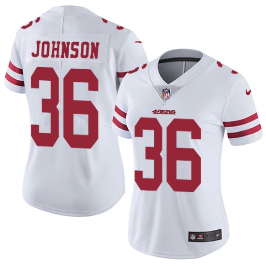 Women's Nike San Francisco 49ers #36 Dontae Johnson White Vapor Untouchable Limited Player NFL Jersey - Ujersey