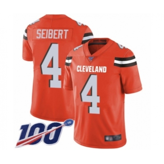 Men's Cleveland Browns #4 Austin Seibert Orange Alternate Vapor Untouchable Limited Player 100th Season Football Jersey - Ujersey