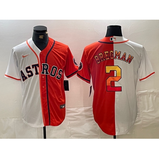 Men's Houston Astros #2 Alex Bregman White Orange Split Stitched Baseball Jersey - Ujersey