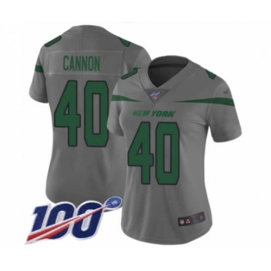 Women's New York Jets #40 Trenton Cannon Limited Gray Inverted Legend 100th Season Football Jersey - Ujersey