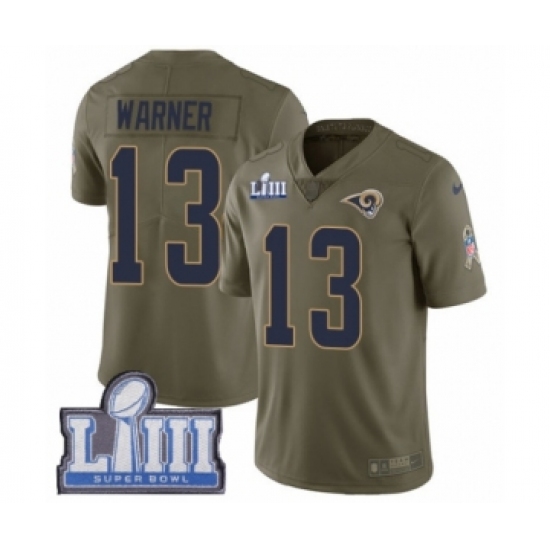 Men's Nike Los Angeles Rams #13 Kurt Warner Limited Olive 2017 Salute to Service Super Bowl LIII Bound NFL Jersey - Ujersey