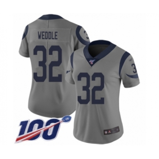 Women's Los Angeles Rams #32 Eric Weddle Limited Gray Inverted Legend 100th Season Football Jersey - Ujersey