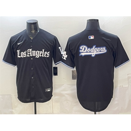 Men's Los Angeles Dodgers Team Big Logo Black 'Gothic Edition' Vapor Premier Limited Stitched Baseball Jersey - Ujersey
