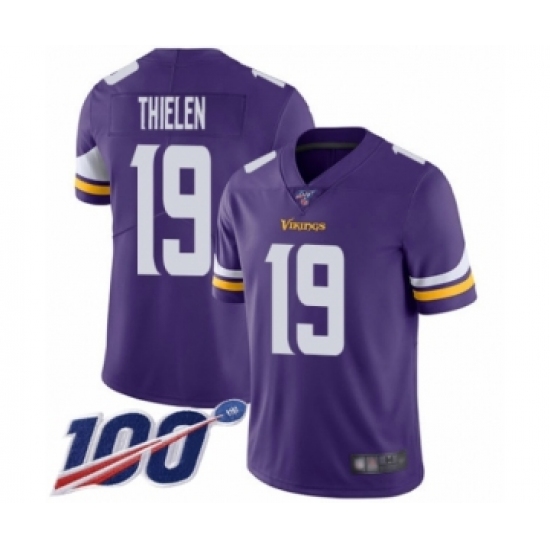 Men's Minnesota Vikings #19 Adam Thielen Purple Team Color Vapor Untouchable Limited Player 100th Season Football Jersey - Ujersey