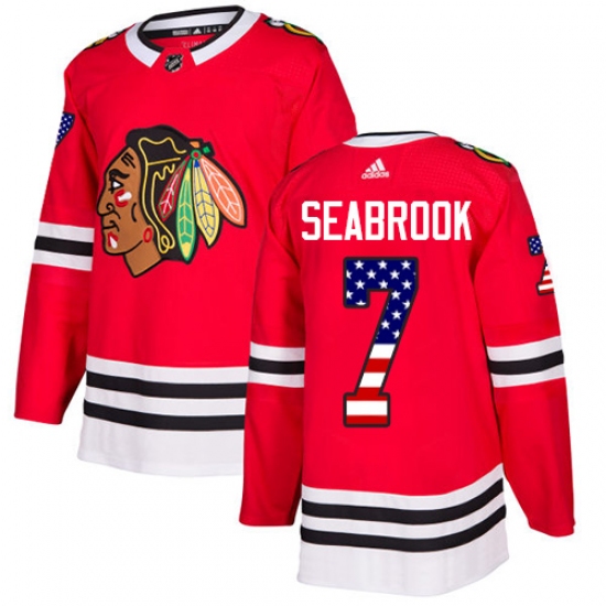 Men's Adidas Chicago Blackhawks #7 Brent Seabrook Authentic Red USA Flag Fashion NHL Jersey - Ujersey