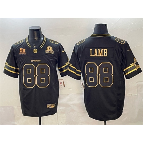Men's Dallas Cowboys #88 CeeDee Lamb Black Gold 2025 F.U.S.E. With 5x Super Bowl Champions & Established In 1960 Vapor Limited Stitched Football Jersey - Ujersey