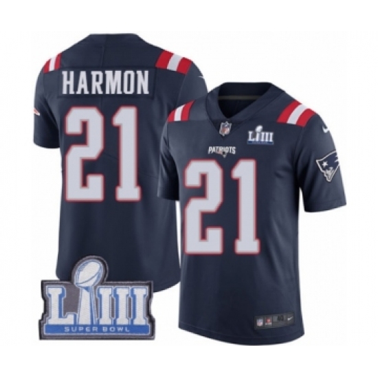 Men's Nike New England Patriots #21 Duron Harmon Limited Navy Blue Rush Vapor Untouchable Super Bowl LIII Bound NFL Jersey - Ujersey