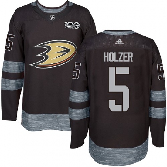 Men's Adidas Anaheim Ducks #5 Korbinian Holzer Premier Black 1917-2017 100th Anniversary NHL Jersey - Ujersey