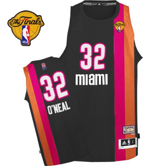 Men's Adidas Miami Heat #32 Shaquille O'Neal Authentic Black ABA Hardwood Classic Finals Patch NBA Jersey - Ujersey