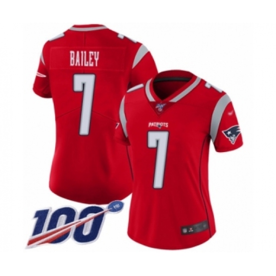 Women's New England Patriots #7 Jake Bailey Limited Red Inverted Legend 100th Season Football Jersey - Ujersey