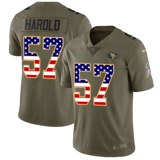 Men's Nike San Francisco 49ers #57 Eli Harold Limited Olive/USA Flag 2017 Salute to Service NFL Jersey - Ujersey