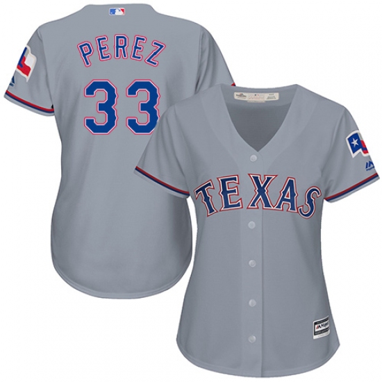 Women's Majestic Texas Rangers #33 Martin Perez Authentic Grey Road Cool Base MLB Jersey - Ujersey