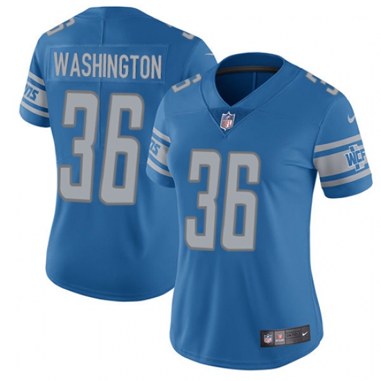 Women's Nike Detroit Lions #36 Dwayne Washington Blue Team Color Vapor Untouchable Elite Player NFL Jersey - Ujersey