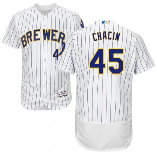 Men's Majestic Milwaukee Brewers #45 Jhoulys Chacin White Alternate Flex Base Authentic Collection MLB Jersey - Ujersey