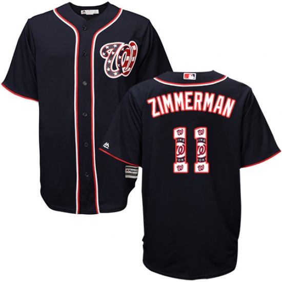 Men's Majestic Washington Nationals #11 Ryan Zimmerman Authentic Navy Blue Team Logo Fashion Cool Base MLB Jersey - Ujersey