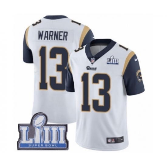 Men's Nike Los Angeles Rams #13 Kurt Warner White Vapor Untouchable Limited Player Super Bowl LIII Bound NFL Jersey - Ujersey