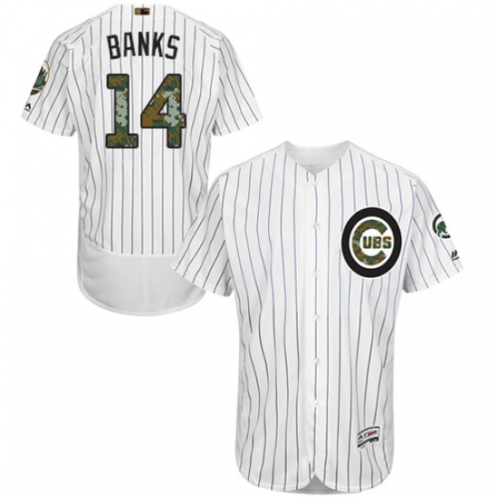 Men's Majestic Chicago Cubs #14 Ernie Banks Authentic White 2016 Memorial Day Fashion Flex Base MLB Jersey