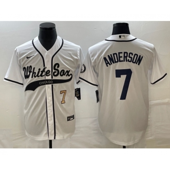 Men's Chicago White Sox #7 Tim Anderson Number White Cool Base Stitched Baseball Jersey - Ujersey