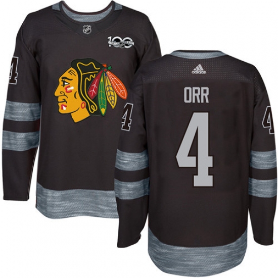 Men's Adidas Chicago Blackhawks #4 Bobby Orr Authentic Black 1917-2017 100th Anniversary NHL Jersey