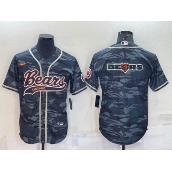 Men's Chicago Bears Blank Grey Camo Team Big Logo With Patch Cool Base Stitched Baseball Jersey - Ujersey