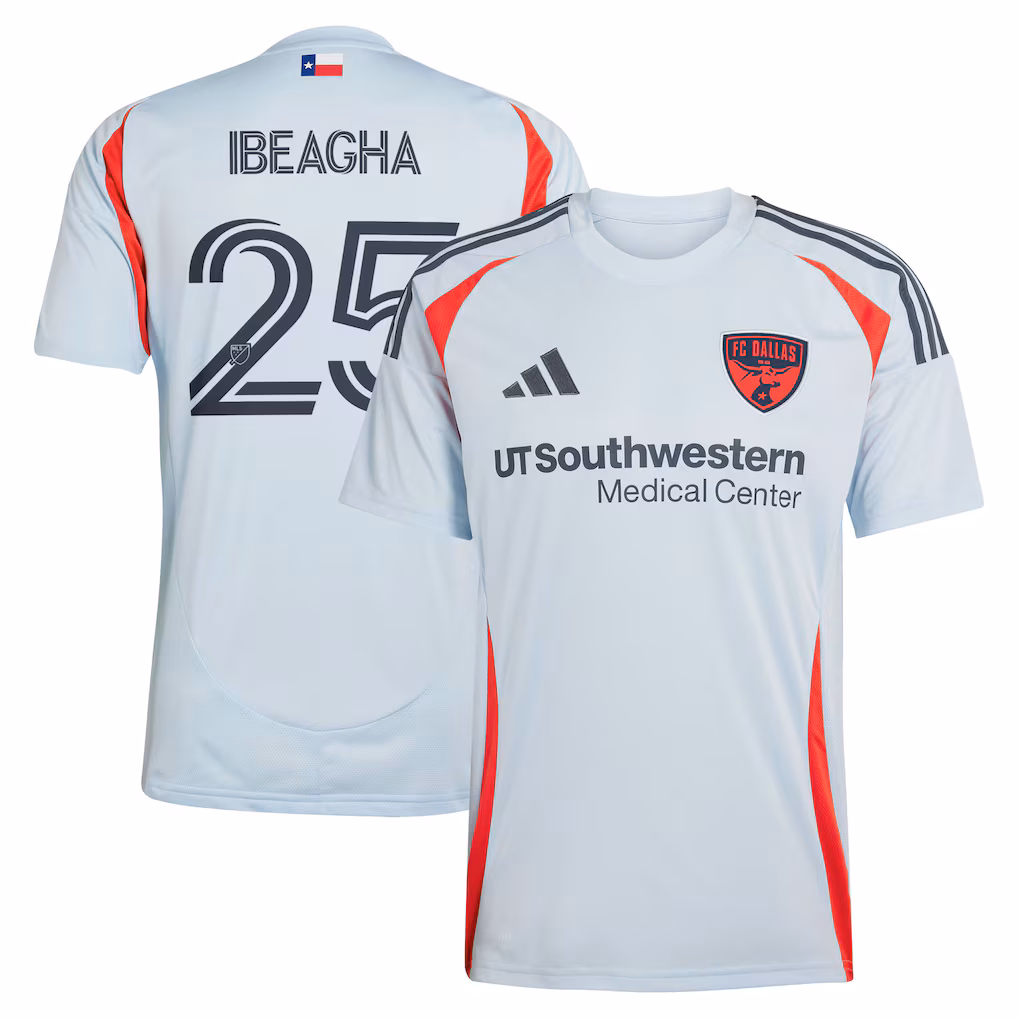 Men's FC Dallas Sebastien Ibeagha adidas Light Blue 2025 The Inferno Kit Replica Player Jersey - Ujersey NHL