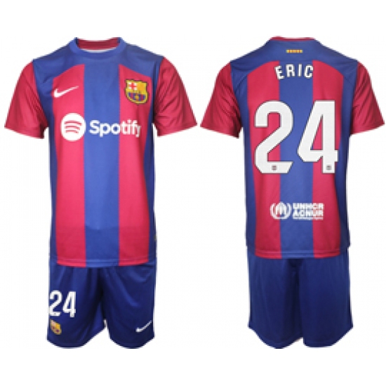 Men's Barcelona #24 Eric Blue Red 2023-24 Home Soccer Jersey