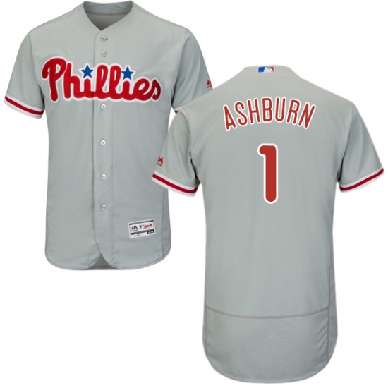 Men's Majestic Philadelphia Phillies #1 Richie Ashburn Grey Road Flex Base Authentic Collection MLB Jersey - Ujersey