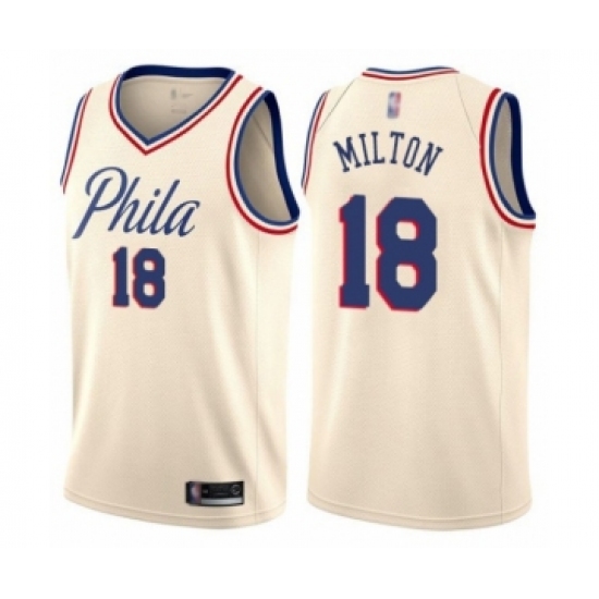 Men's Philadelphia 76ers #18 Shake Milton Authentic Cream Basketball Jersey - City Edition - Ujersey
