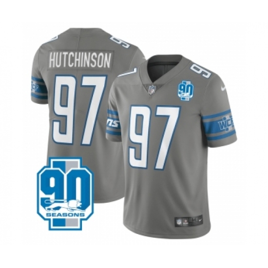 Men's Nike Detroit Lions #97 Aidan Hutchinson Grey 2023 90th Anniversary Vapor Untouchable Limited Stitched Jersey
