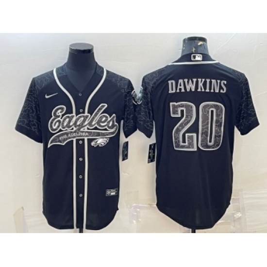Men's Philadelphia Eagles #20 Brian Dawkins Black Reflective With Patch Cool Base Stitched Baseball Jersey - Ujersey