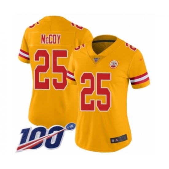 Women's Kansas City Chiefs #25 LeSean McCoy Limited Gold Inverted Legend 100th Season Football Jersey - Ujersey