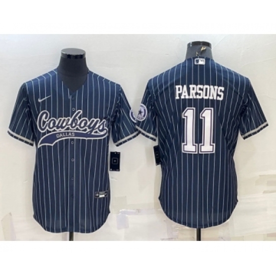 Men's Dallas Cowboys #11 Micah Parsons Navy With Patch Cool Base Stitched Baseball Jersey - Ujersey