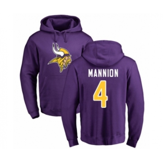 Football Minnesota Vikings #4 Sean Mannion Purple Name & Number Logo Pullover Hoodie - Ujersey