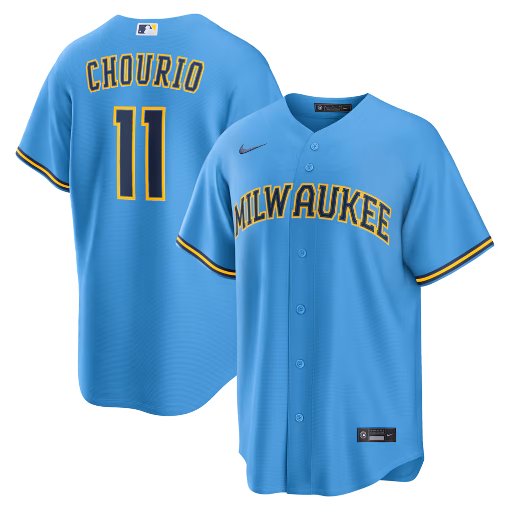Men's Milwaukee Brewers Jackson Chourio Nike Light Blue Road Replica Jersey - Ujersey Shop