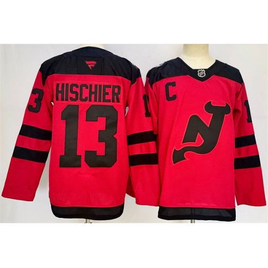 Men's New Jersey Devils #13 Nico Hischier Red 2024-25 With C Stitched Hockey Jersey - Ujersey